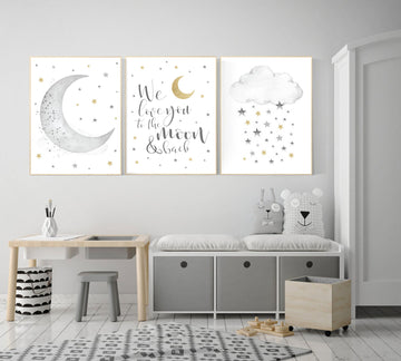 Nursery wall art grey, gray gold nursery, nursery decor neutral, baby room decor gender neutral