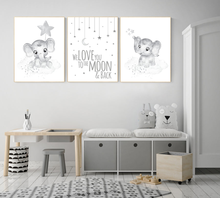 Gender neutral nursery prints, Gray nursery wall art, grey nursery, elephant nursery wall art
