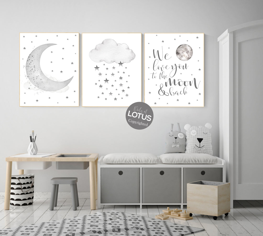 Nursery wall art grey, gray nursery, nursery decor neutral, baby room decor gender neutral