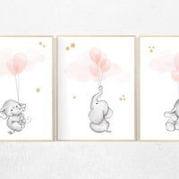 Nursery wall art girl, Blush pink nursery decor, blush gold nursery, nursery decor elephant, peach nursery