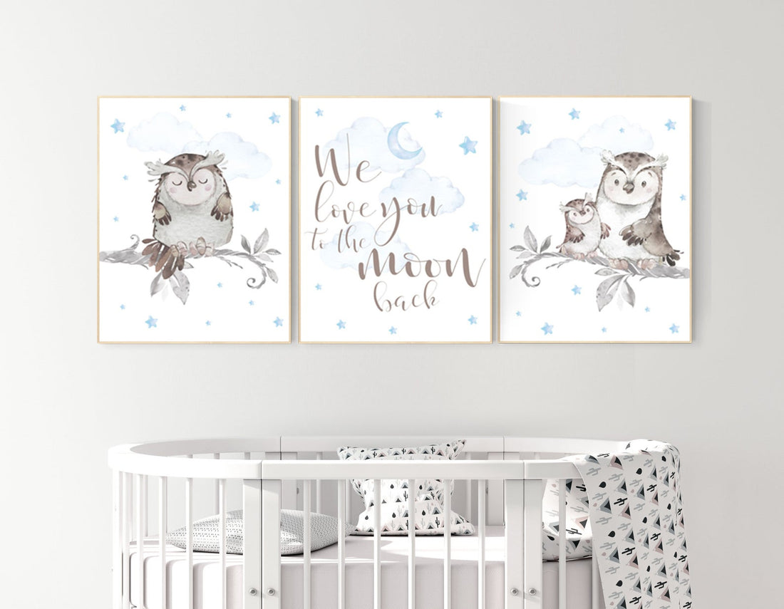 Nursery decor owl, owl nursery, nursery wall art boy, owl print nursery, owl print baby