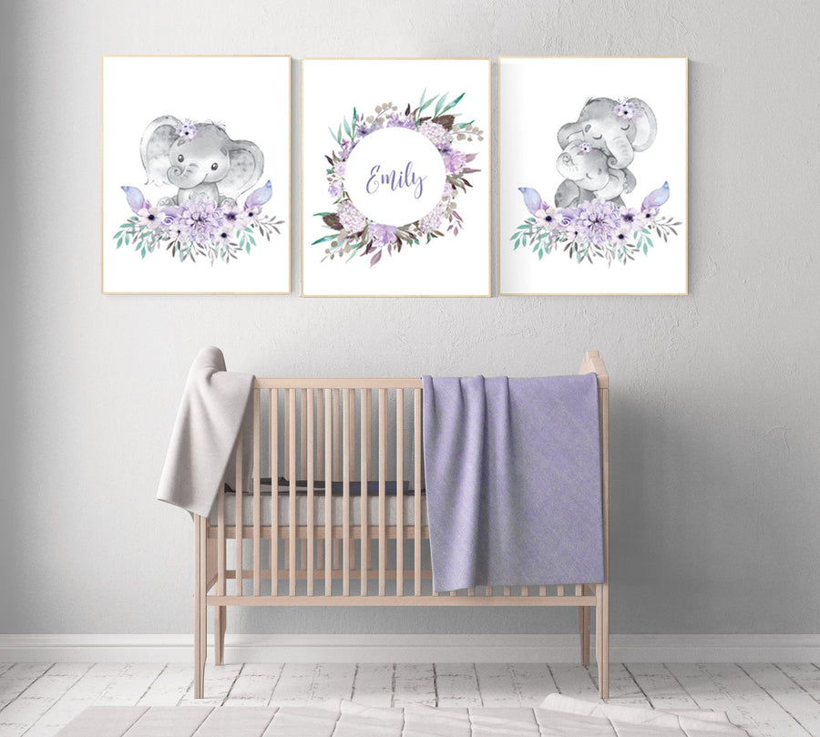 Purple teal nursery, Boho baby room, elephant nursery, nursery decor girl, floral, lilac  lavender