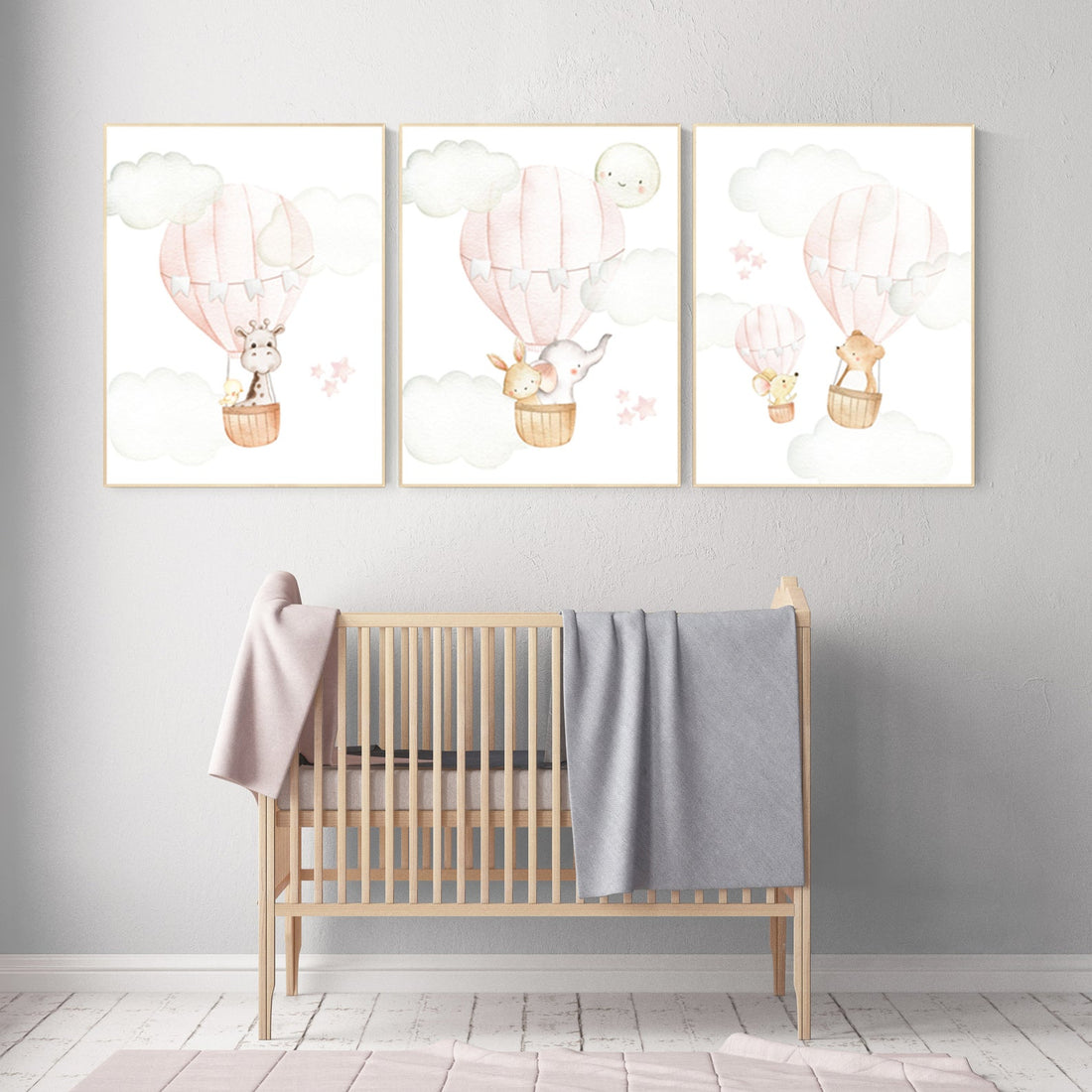 Blush nursery wall art, Nursery decor girl, hot air balloon nursery, blush pink, girl nursery ideas