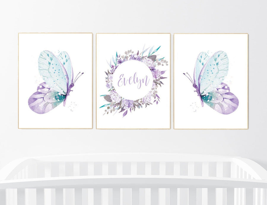 Nursery decor girl butterfly, purple turquoise, Nursery decor girl butterflies, purple mint