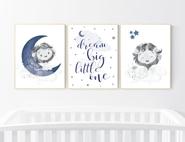 Nursery decor boy, lion nursery wall art, navy blue nursery art, boy nursery ideas