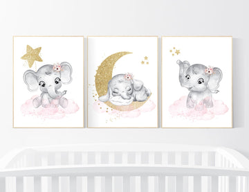 Canvas Listing: Nursery wall art girl, pink gold nursery prints, girl nursery decor, pink elephant nursery prints, girl nursery ideas, girl nursery wall decor, nursery wall art girl