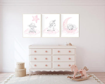 Sheep nursery decor, Nursery decor girl, nursery decor lambs, nursery wall art sheep, moon and cloud wall art nursery, girl nursery decor