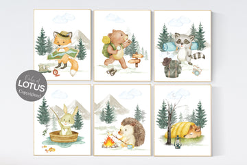 Camping prints, camp animals, woodland animals, gender neutral, Camping nursery, camp nursery, Adventure Nursery Decor, travel nursery