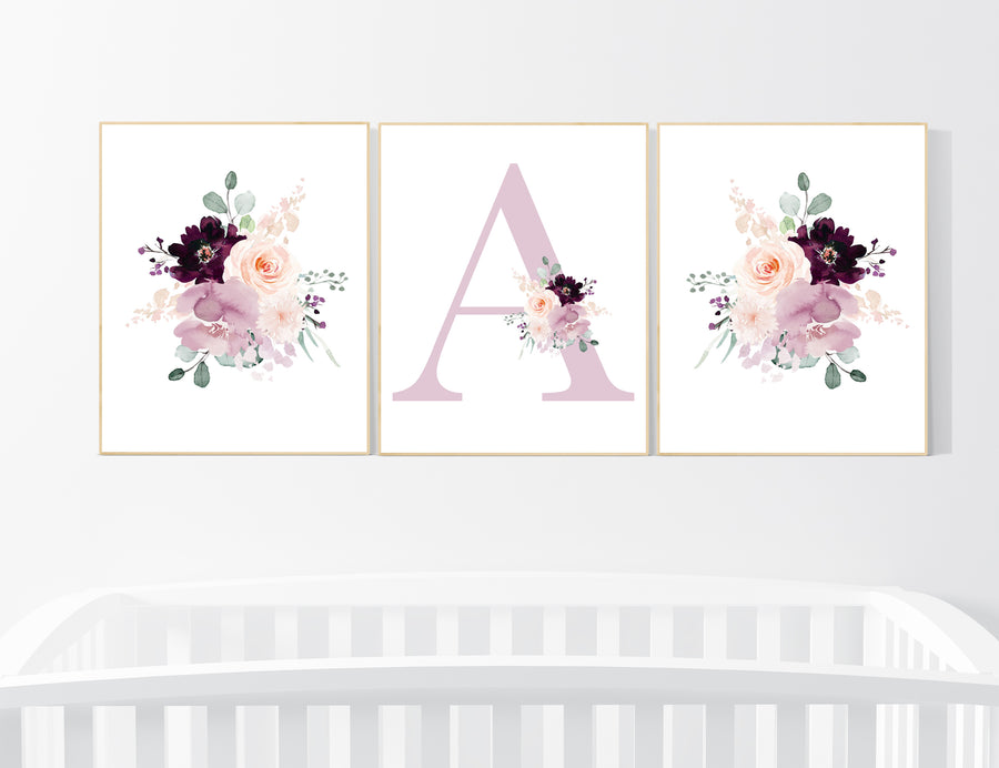 Nursery decor girl purple, mauve, Burgundy, floral nursery, flower nursery, butterfly