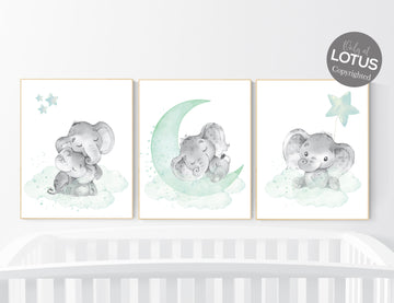 Nursery decor elephant, mint nursery decor, gender neutral nursery