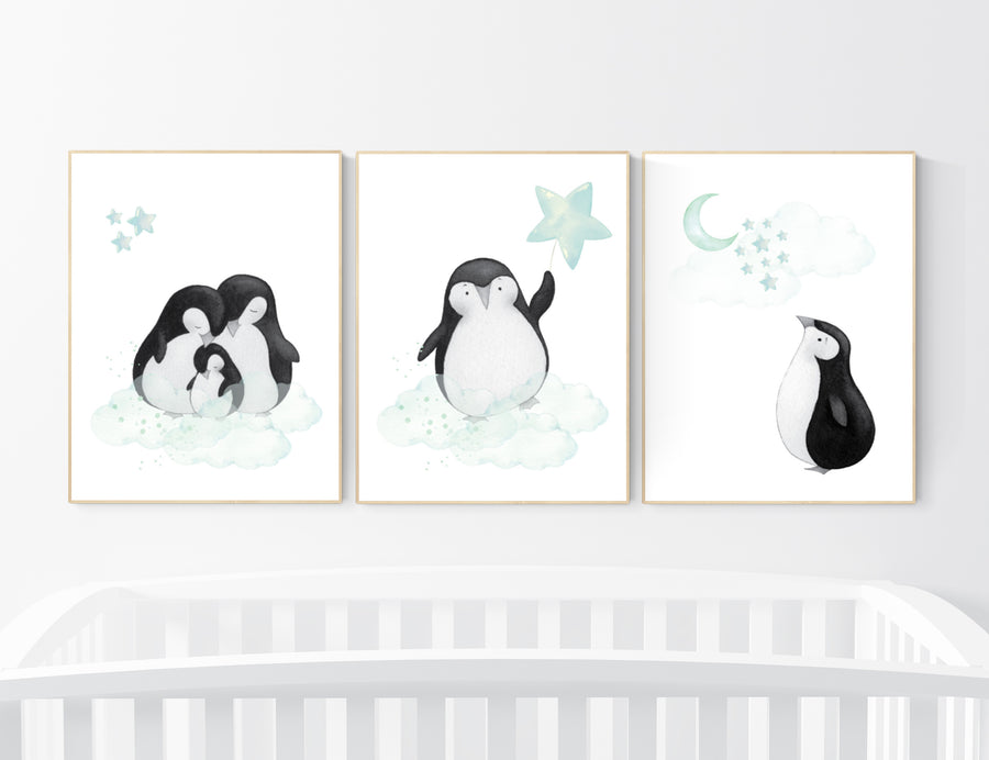 Mint nursery decor, nursery decor penguin, nursery decor neutral, nursery decor boy mint,
