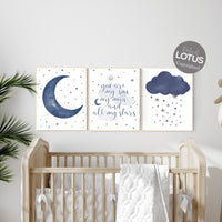Nursery decor boy, navy nursery decor, moon and stars, navy blue nursery art