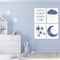 Nursery decor boy, navy nursery wall art boy, moon and stars, navy blue, navy nursery set