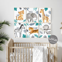 Safari nursery decor, nursery wall art animals, navy teal, safari nursery prints