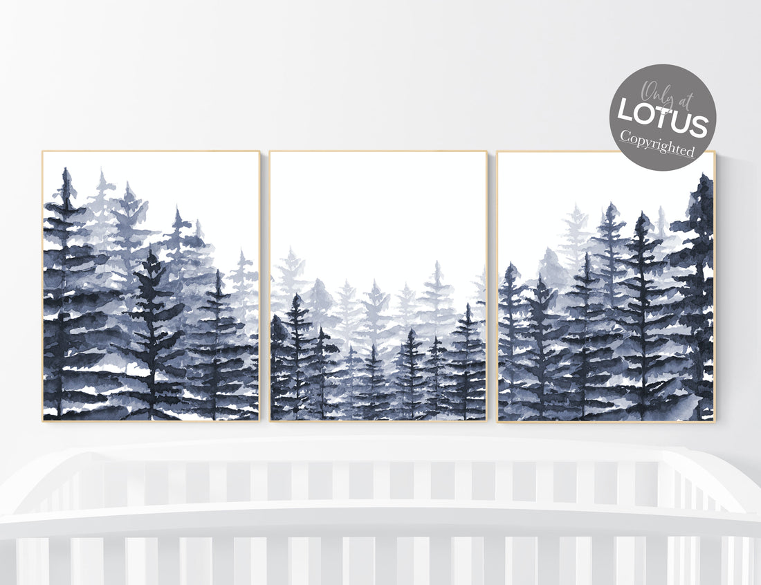 Navy nursery, woodland nursery, adventure theme nursery, forest nursery