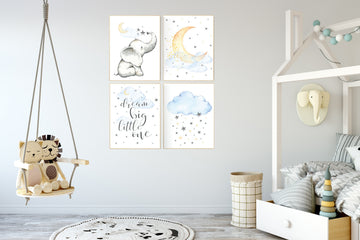 Nursery decor elephant, gender neutral dream big little one, moon and cloud nursery decor,