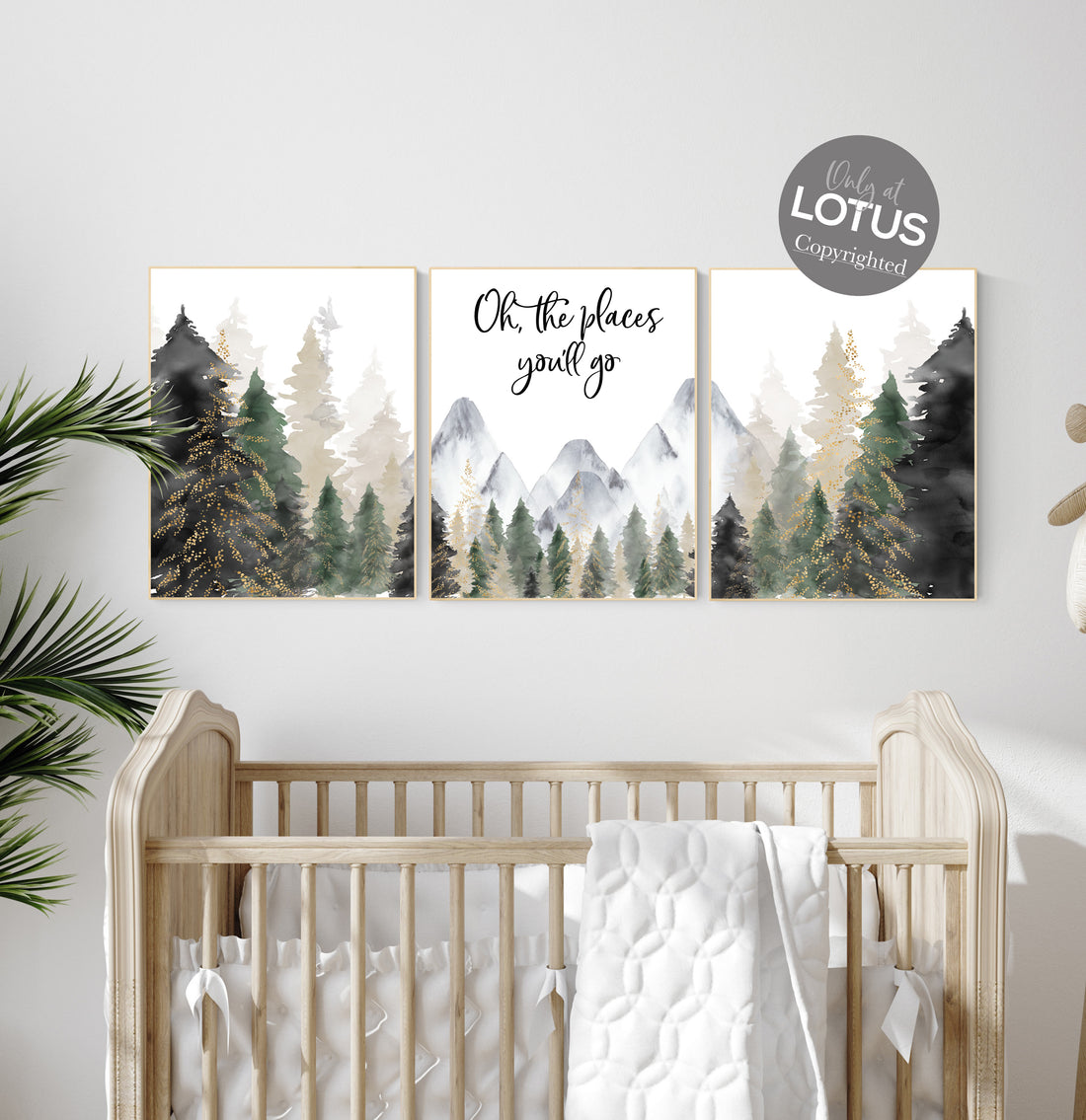 Nursery decor woodland, sage green, mountain wall art, tree nursery decor, forest nursery