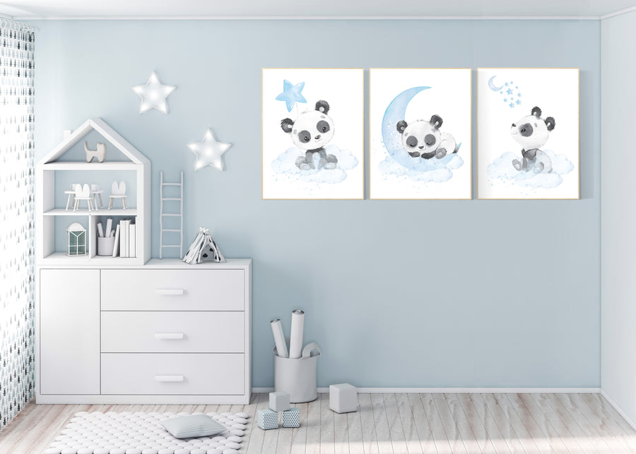 Nursery decor boy, panda nursery wall art, blue and grey, baby room decor boy, panda bear nursery