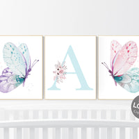 Nursery decor girl butterfly, pink, purple, teal nursery, mint pink nursery