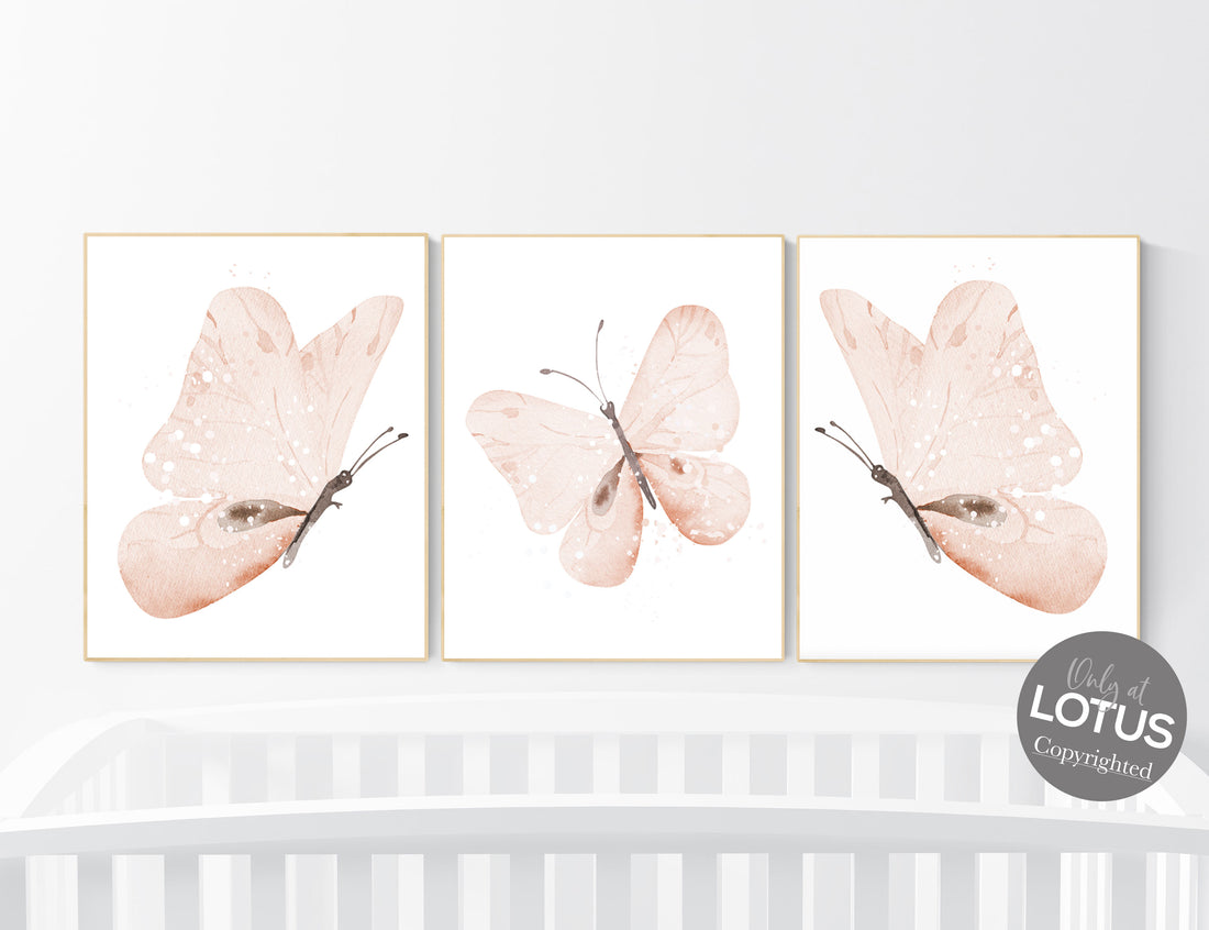 Nursery decor girl butterfly, peach nursery, Butterfly Nursery Art, Girl Nursery Art
