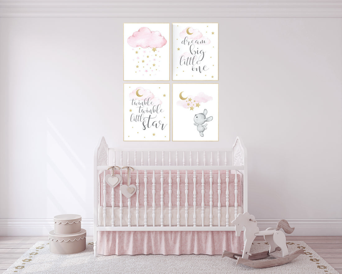 Pink gold nursery, Nursery decor girl bunny, girl nursery ideas, pink and gold