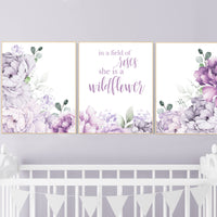 Nursery decor girl purple, floral nursery, flower, peony, In a field of roses she is a wildflower