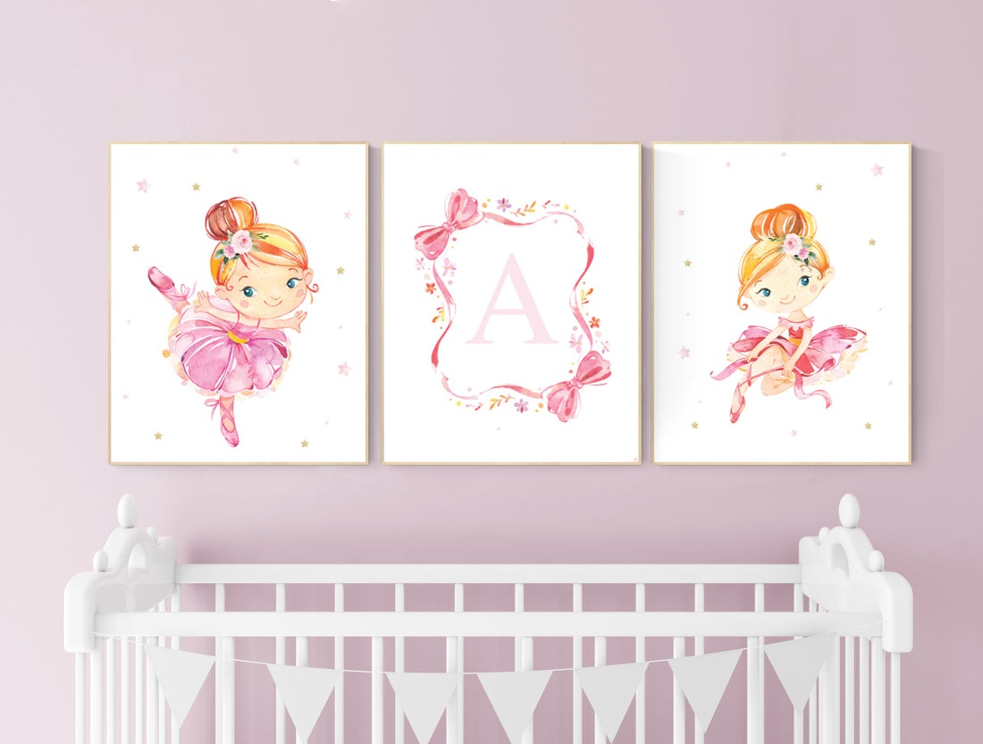 Ballerina nursery wall art, ballerina prints for nursery, baby girl nursery prints, girl room wall prints, girls room wall decor, ballerina
