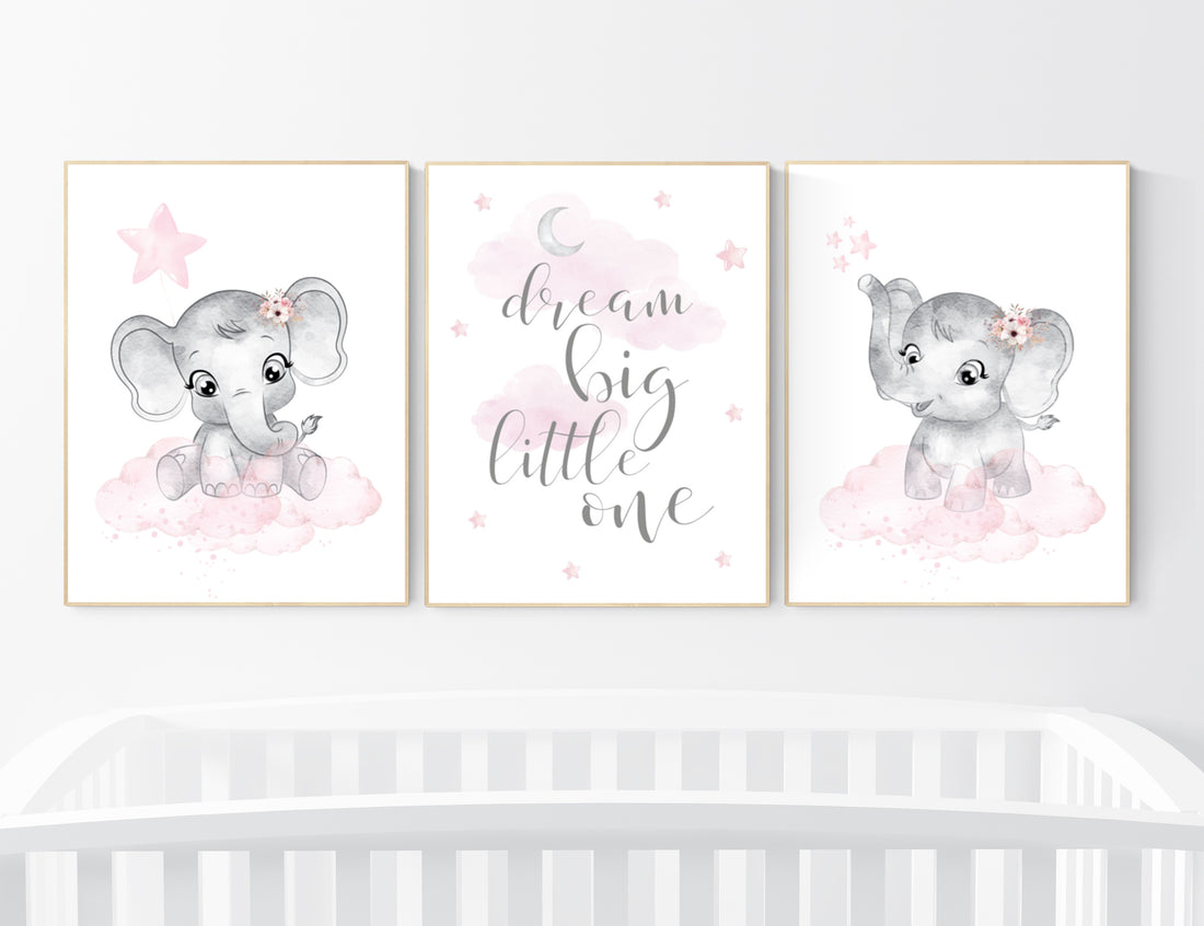 Nursery decor girl, Elephant nursery, nursery wall art elephant, baby room, girl nursery decor
