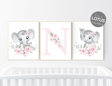 Nursery decor girl elephant, nursery decor girl flower, nursery decor girl floral