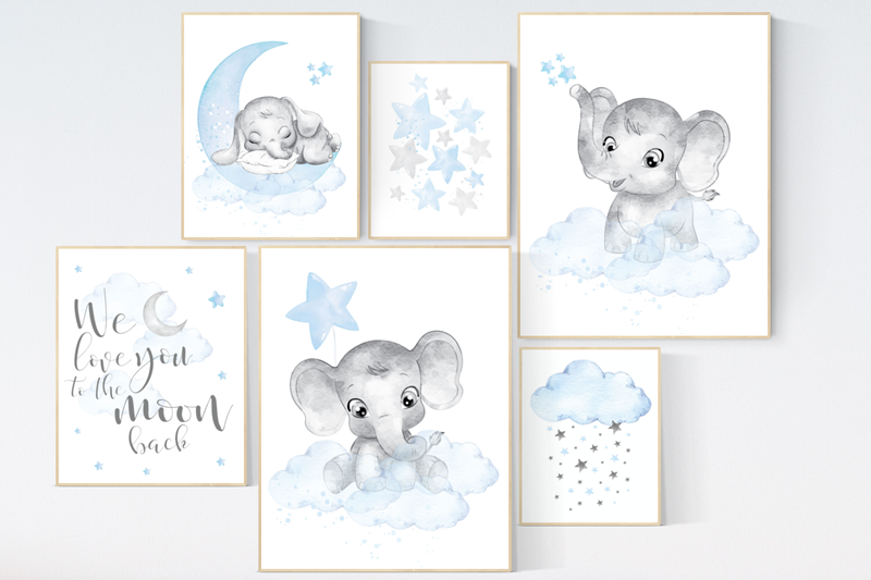 Nursery decor boy elephant, boy nursery ideas, nursery wall art boy, Blue gray, elephant, nursery