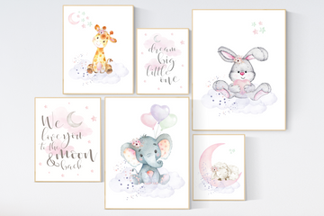 Nursery decor girl woodland, nursery prints set, Nursery decor jungle, nursery prints animal