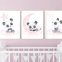 Nursery decor girl, panda nursery, pink and gray nursery wall art, panda nursery print, nursery