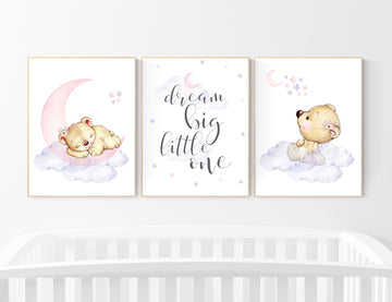 Purple and pink, Nursery decor girl bear, lavender, nursery decor girl pink purple, teddy bear