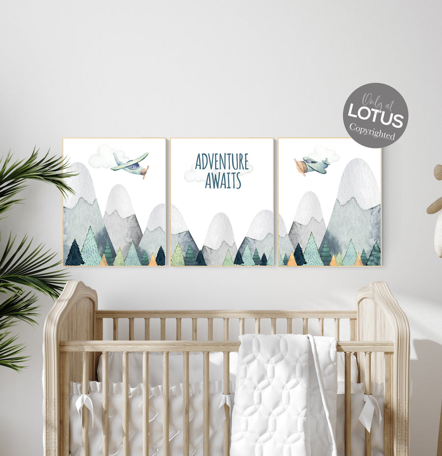 Nursery decor boy mountain, adventure nursery, travel theme nursery, woodland