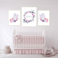 Nursery decor girl butterfly, pink and purple nursery, pink lilac nursery, girl room prints