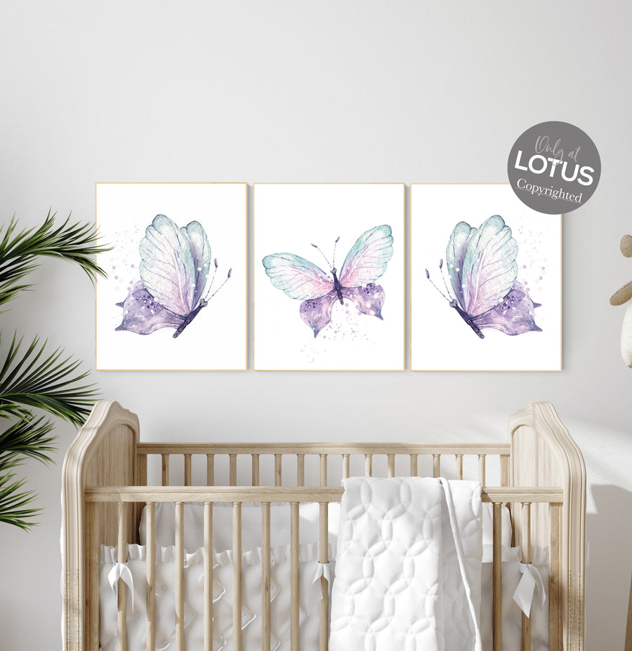 Nursery decor girl butterfly, purple mint, Butterfly Nursery Art, Butterfly Nursery