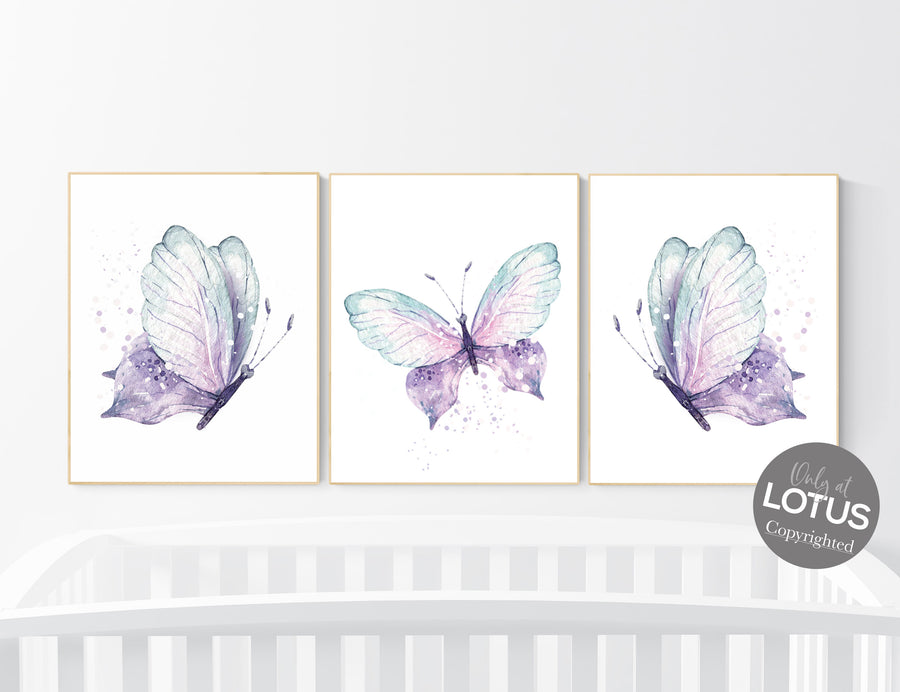 Nursery decor girl butterfly, purple mint, Butterfly Nursery Art, Butterfly Nursery