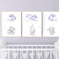 Elephant nursery decor, purple nursery, nursery decor girl purple, lavender, lilac