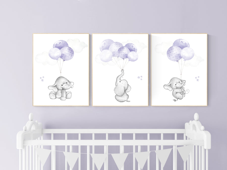 Elephant nursery decor, purple nursery, nursery decor girl purple, lavender, lilac