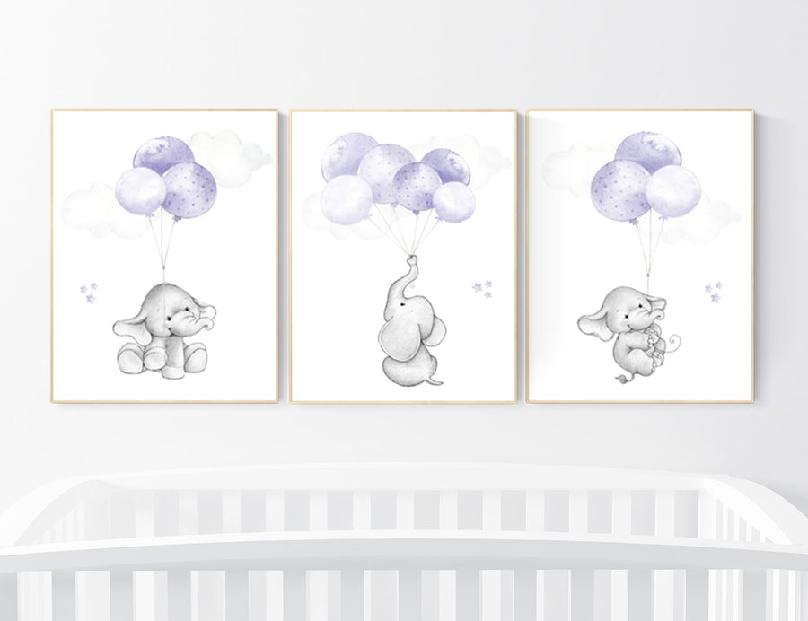 Elephant nursery decor, purple nursery, nursery decor girl purple, lavender, lilac