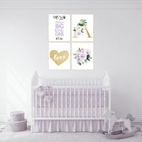 Nursery decor purple, floral nursery, flower , Nursery decor girl name, purple gold, lavender, lilac