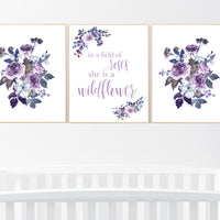 Nursery decor girl purple, burgundy, nursery decor  floral, in a field of roses she is a wildflower