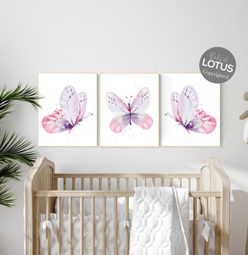 Nursery decor girl butterfly, purple pink, Butterfly Nursery Art, Girl Nursery Art