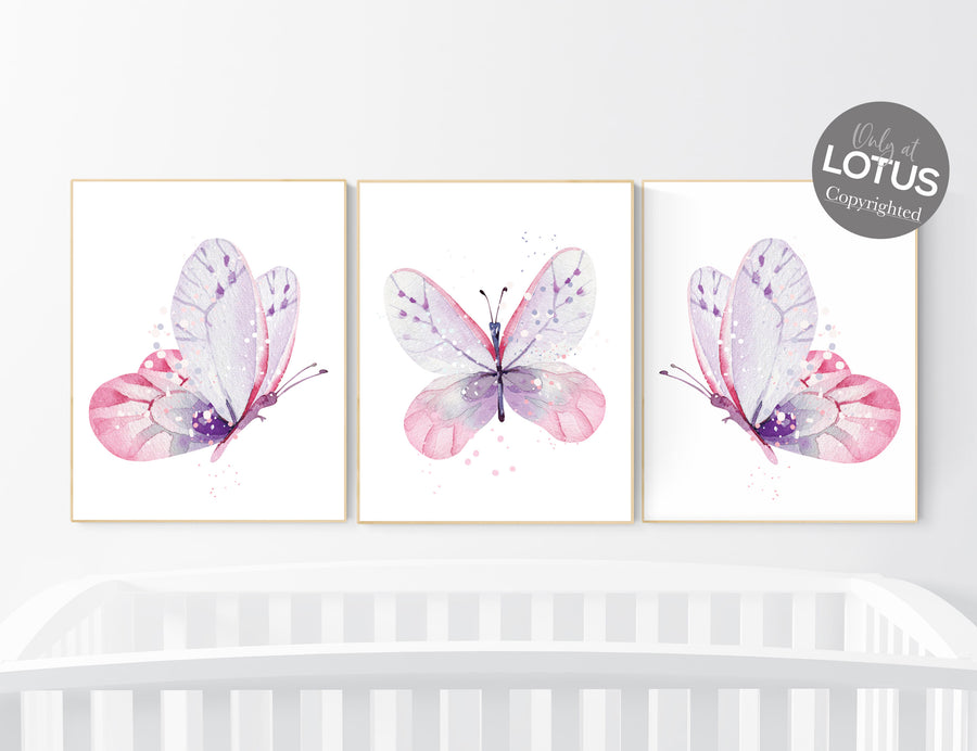 Nursery decor girl butterfly, purple pink, Butterfly Nursery Art, Girl Nursery Art