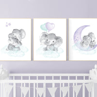 Nursery decor girl purple teal, elephant nursery, nursery decor girl purple, lilac, lavender, mint