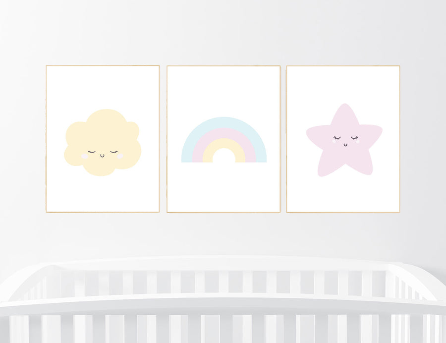 Nursery prints rainbow, Nursery decor gender neutral, nursery wall art boy, moon star, cloud