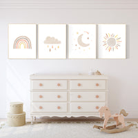 Nursery decor rainbow, neutral Rainbow Wall Art, rainbow Print Set, Cloud Rainbow Sun, Rainbow