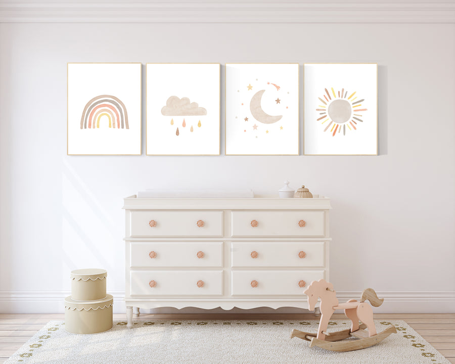 Nursery decor rainbow, neutral Rainbow Wall Art, rainbow Print Set, Cloud Rainbow Sun, Rainbow