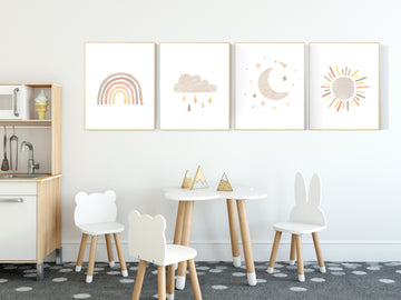 Nursery decor rainbow, neutral Rainbow Wall Art, rainbow Print Set, Cloud Rainbow Sun, Rainbow