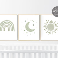 Nursery prints rainbow, gender neutral, sage green nursery wall decor, rainbow, moon, nursery wall art